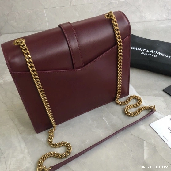 Tony Luxuries IN YSL LEATHER SULPICE MEDIUM BAG BURGUNDY CHAIN 0815